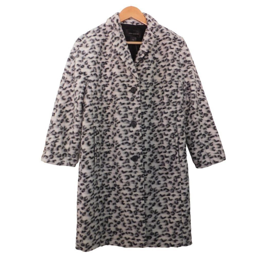 NEW‎ Ann Taylor Wool Blend Car Coat Animal Print Black White Size Small
